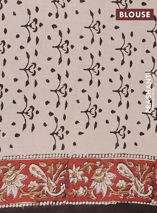 Jaipur cotton saree beige and maroon black with allover kalamkari prints and printed border