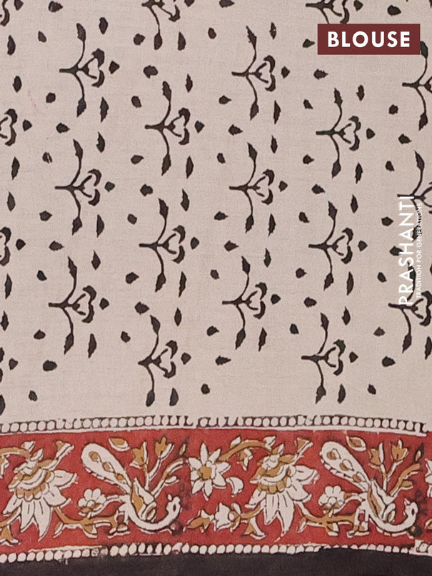 Jaipur cotton saree beige and maroon black with allover kalamkari prints and printed border