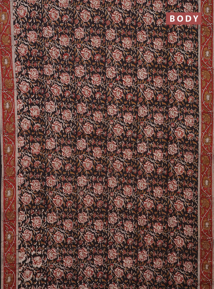 Jaipur cotton saree black and maroon with allover kalamkari prints and printed border