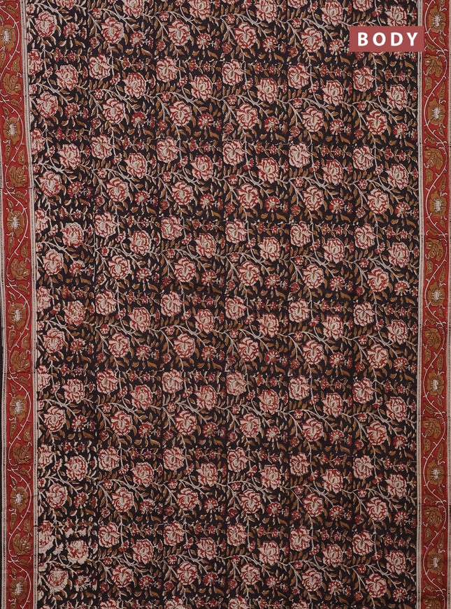 Jaipur cotton saree black and maroon with allover kalamkari prints and printed border