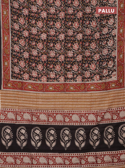 Jaipur cotton saree black and maroon with allover kalamkari prints and printed border