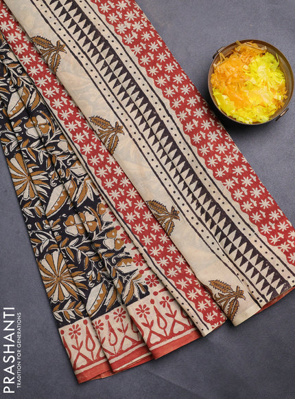 Jaipur cotton saree black and beige rust shade with allover kalamkari prints and printed border