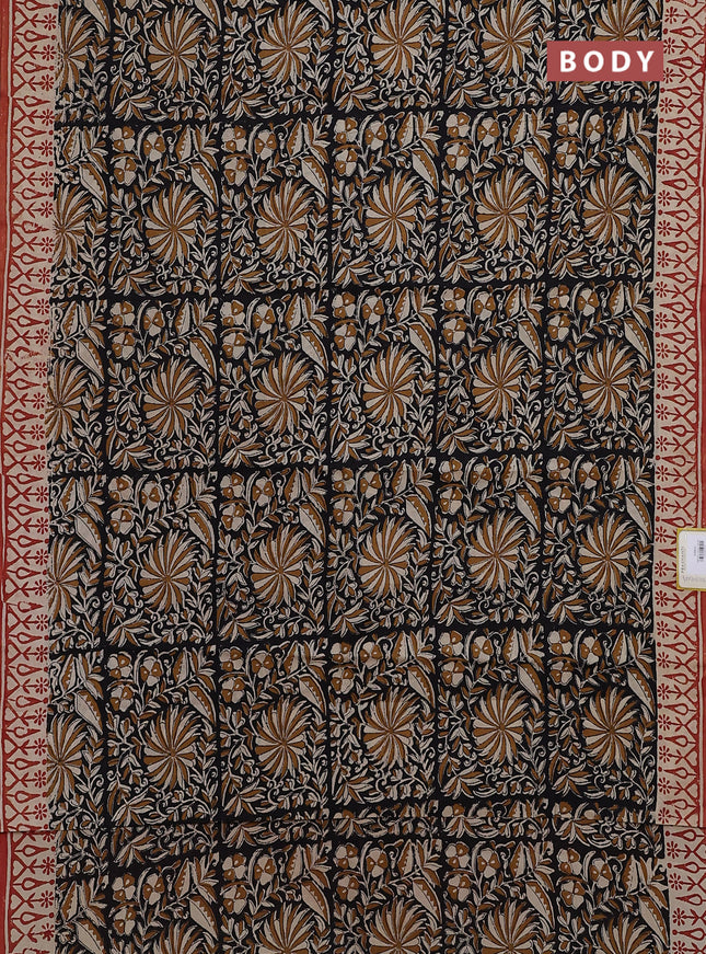 Jaipur cotton saree black and beige rust shade with allover kalamkari prints and printed border