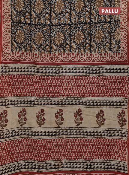 Jaipur cotton saree black and beige rust shade with allover kalamkari prints and printed border