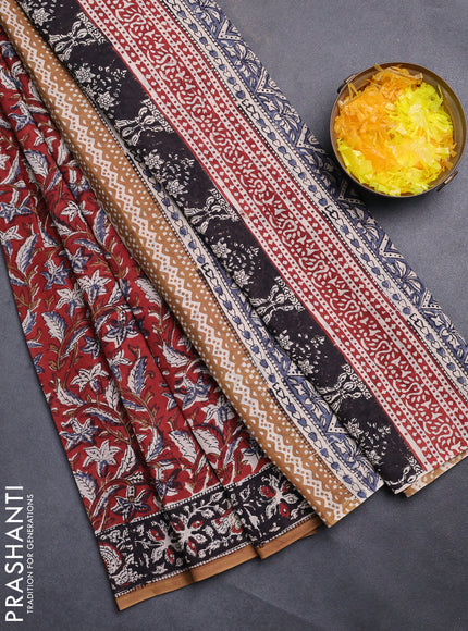 Jaipur cotton saree maroon and black with allover kalamkari prints and printed border
