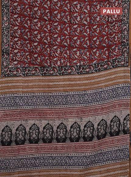 Jaipur cotton saree maroon and black with allover kalamkari prints and printed border