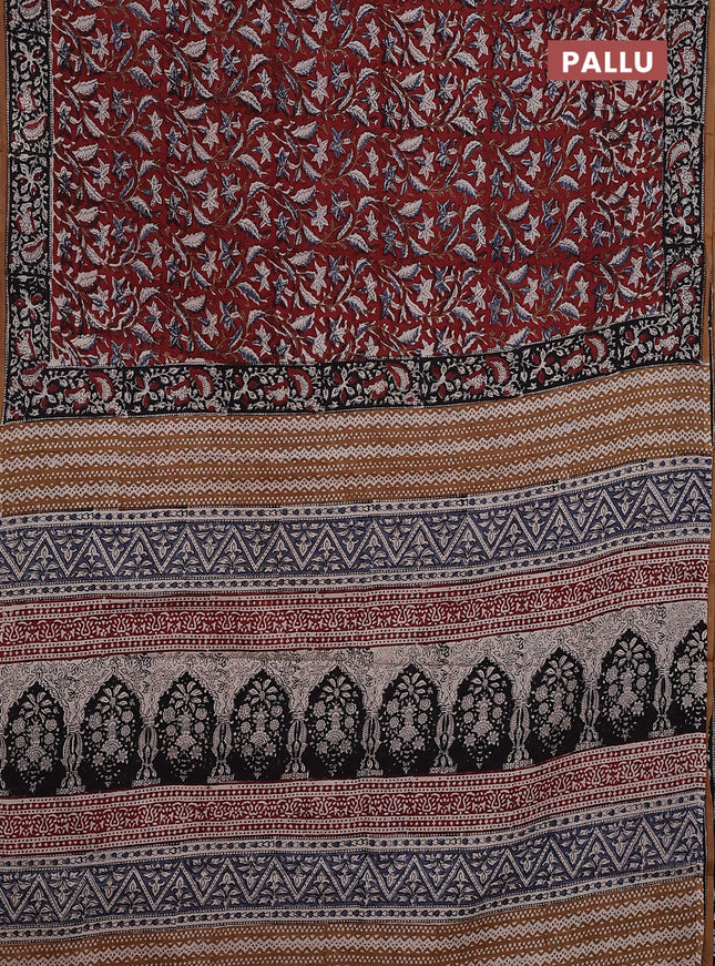 Jaipur cotton saree maroon and black with allover kalamkari prints and printed border