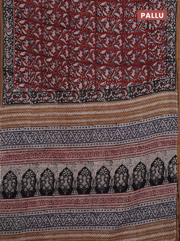 Jaipur cotton saree maroon and black with allover kalamkari prints and printed border