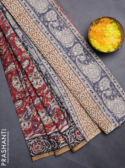 Jaipur cotton saree maroon and black with allover kalamkari prints and printed border