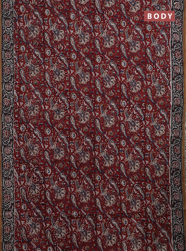 Jaipur cotton saree maroon and black with allover kalamkari prints and printed border