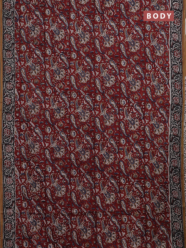 Jaipur cotton saree maroon and black with allover kalamkari prints and printed border
