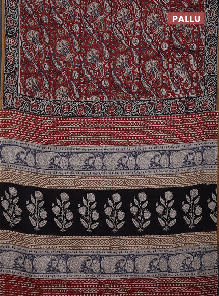 Jaipur cotton saree maroon and black with allover kalamkari prints and printed border