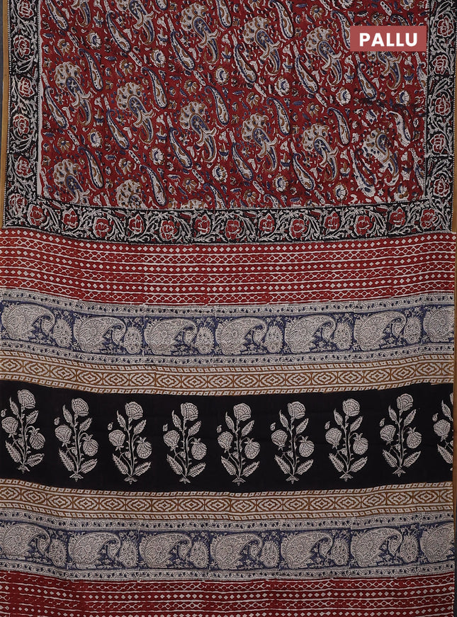 Jaipur cotton saree maroon and black with allover kalamkari prints and printed border