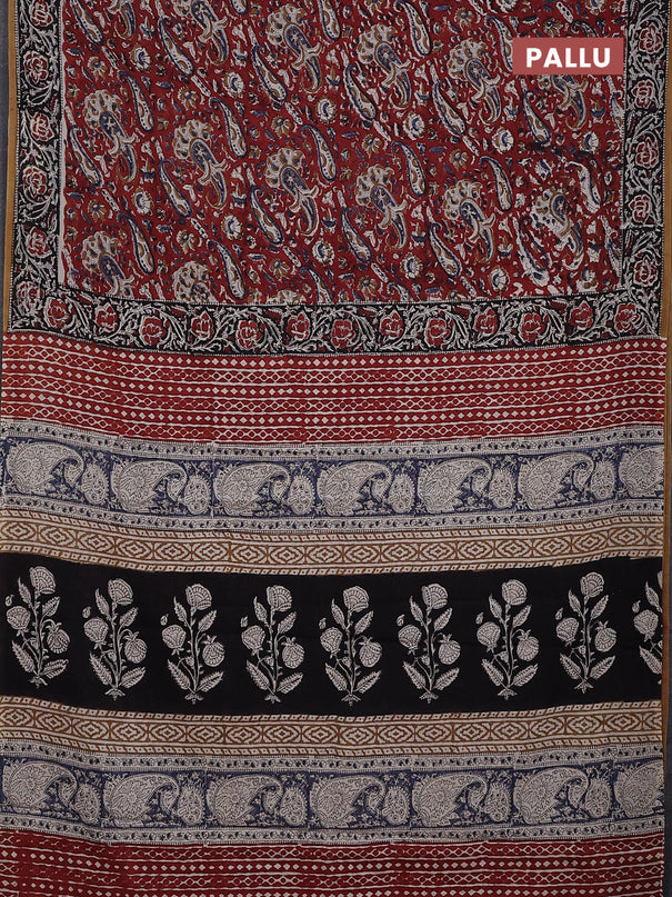 Jaipur cotton saree maroon and black with allover kalamkari prints and printed border