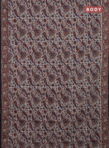 Jaipur cotton saree beige and maroon black with allover kalamkari prints and printed border