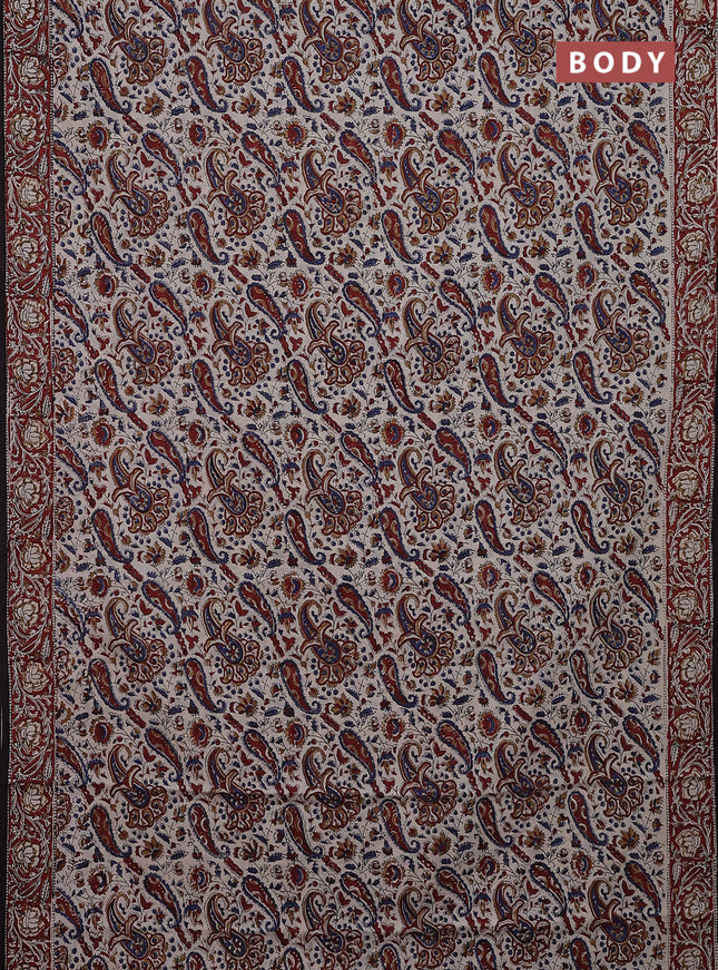 Jaipur cotton saree beige and maroon black with allover kalamkari prints and printed border