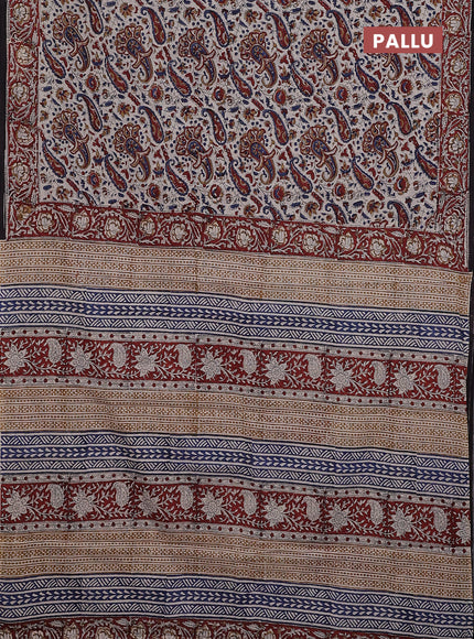 Jaipur cotton saree beige and maroon black with allover kalamkari prints and printed border
