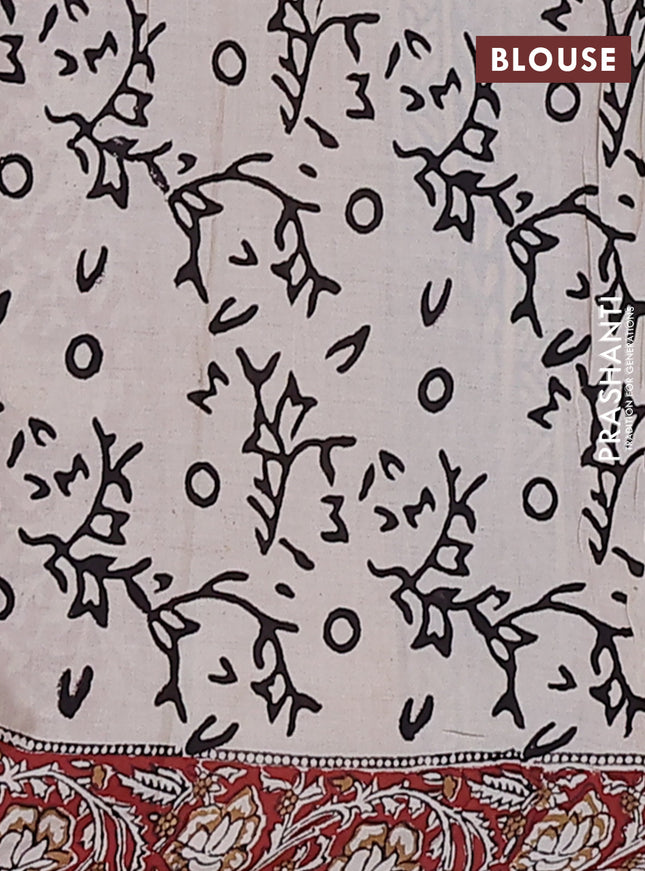 Jaipur cotton saree beige and maroon black with allover kalamkari prints and printed border