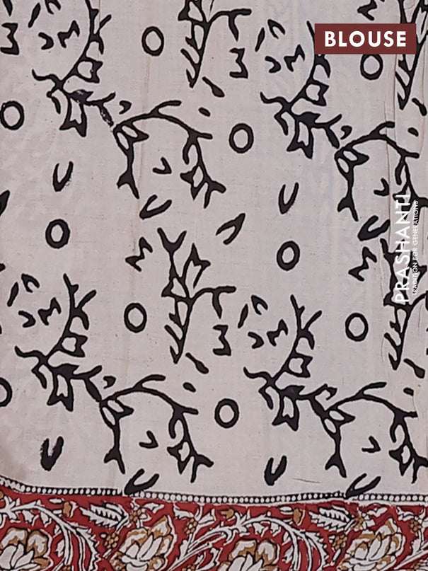 Jaipur cotton saree beige and maroon black with allover kalamkari prints and printed border