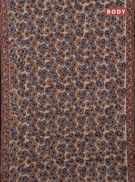 Jaipur cotton saree beige and marron with allover kalamkari prints and printed border