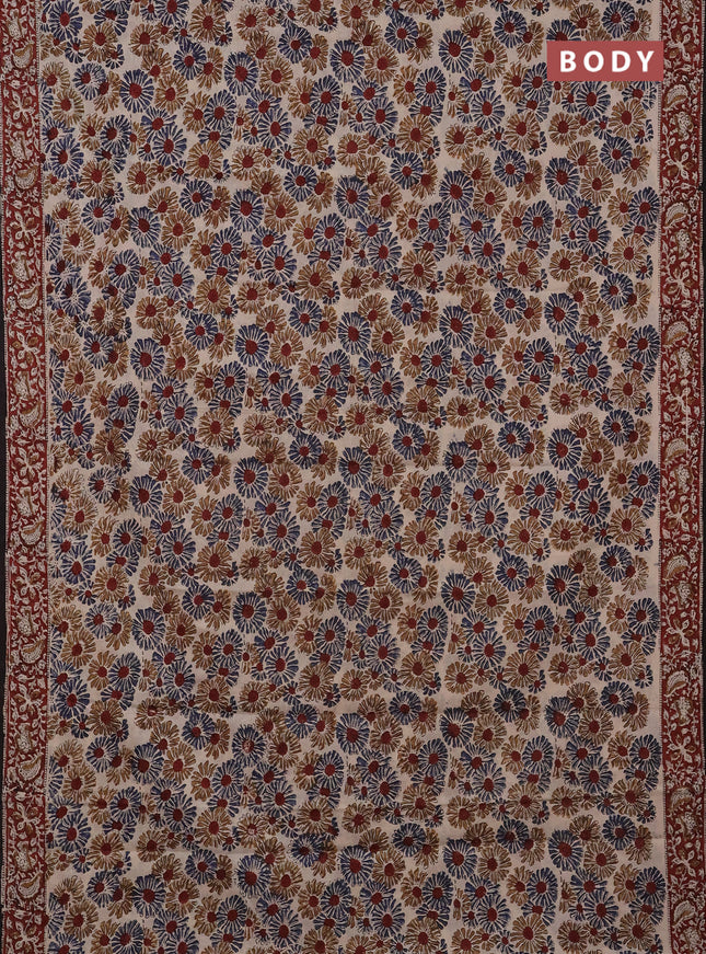 Jaipur cotton saree beige and marron with allover kalamkari prints and printed border