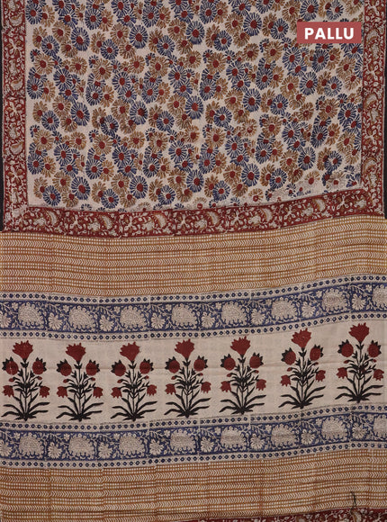 Jaipur cotton saree beige and marron with allover kalamkari prints and printed border
