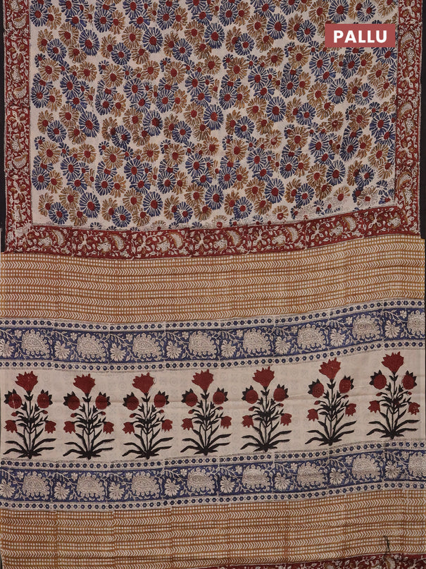 Jaipur cotton saree beige and marron with allover kalamkari prints and printed border