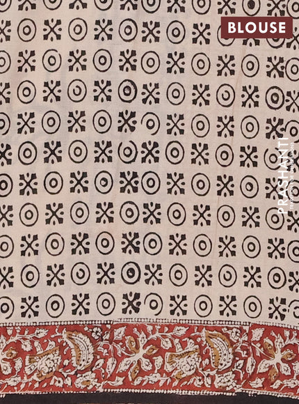 Jaipur cotton saree beige and marron with allover kalamkari prints and printed border