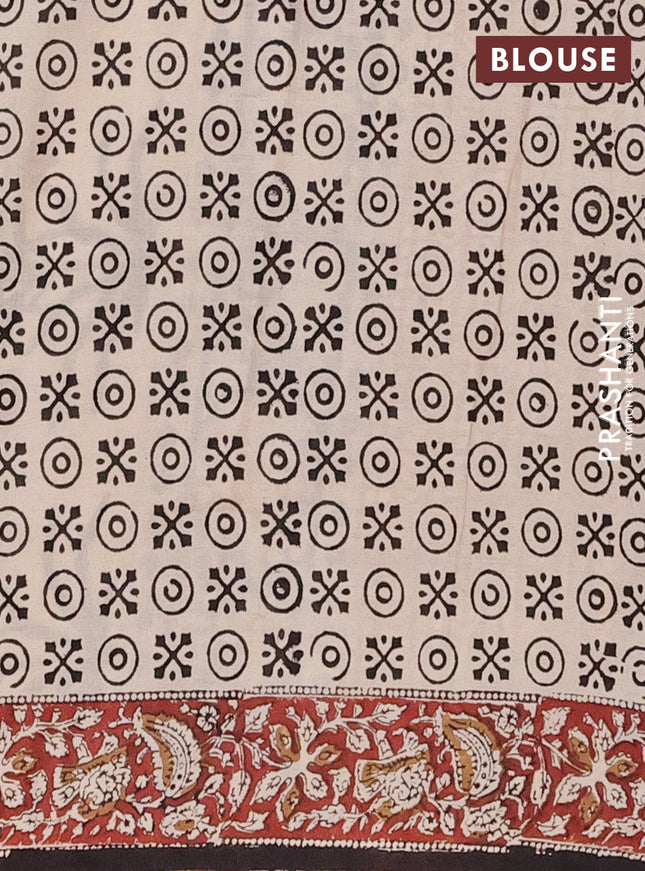 Jaipur cotton saree beige and marron with allover kalamkari prints and printed border