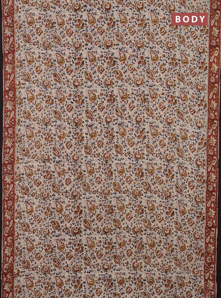 Jaipur cotton saree beige and maroon with allover kalamkari prints and printed border