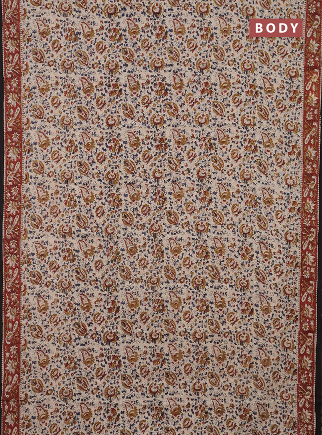 Jaipur cotton saree beige and maroon with allover kalamkari prints and printed border