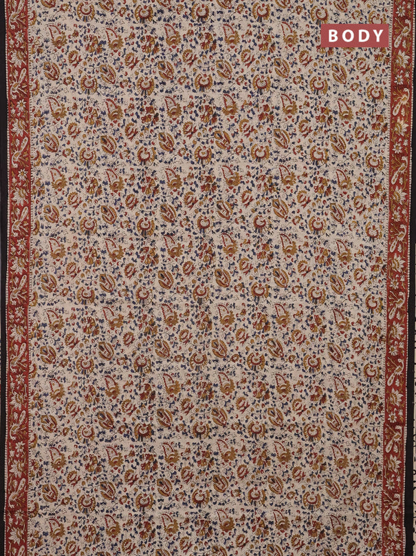 Jaipur cotton saree beige and maroon with allover kalamkari prints and printed border