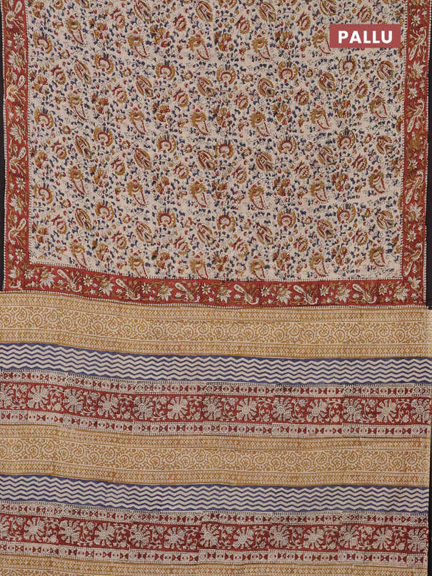 Jaipur cotton saree beige and maroon with allover kalamkari prints and printed border