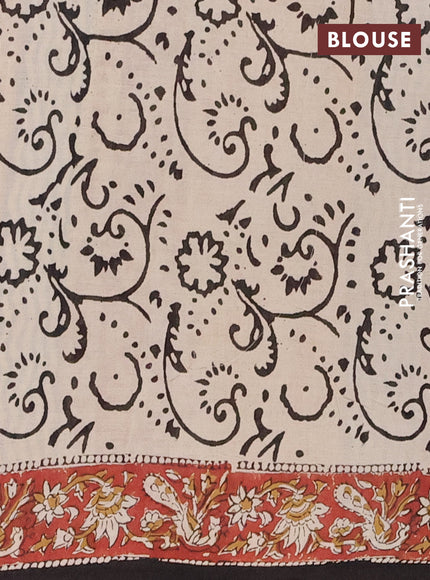 Jaipur cotton saree beige and maroon with allover kalamkari prints and printed border