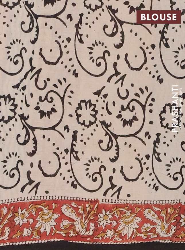 Jaipur cotton saree beige and maroon with allover kalamkari prints and printed border