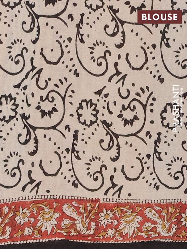 Jaipur cotton saree beige and maroon with allover kalamkari prints and printed border