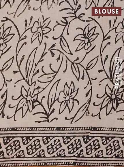 Jaipur cotton saree khaki shade and beige black with allover kalamkari prints and printed border