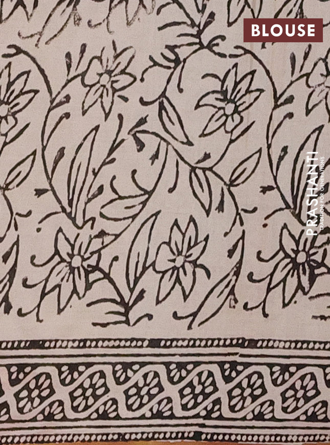 Jaipur cotton saree khaki shade and beige black with allover kalamkari prints and printed border