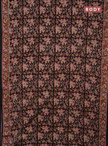 Jaipur cotton saree black and maroon with allover kalamkari prints and printed border