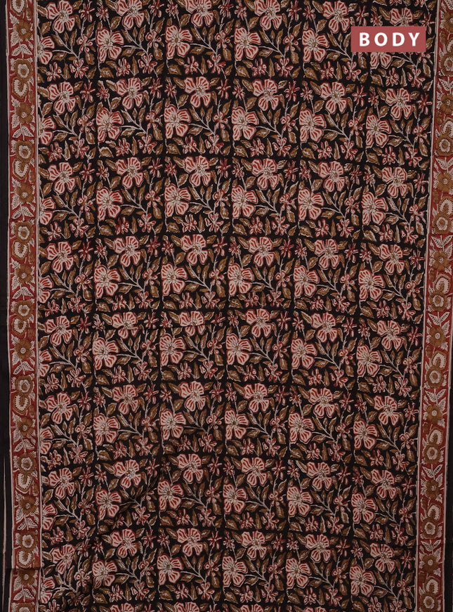 Jaipur cotton saree black and maroon with allover kalamkari prints and printed border