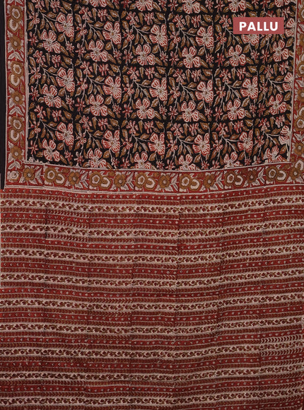 Jaipur cotton saree black and maroon with allover kalamkari prints and printed border