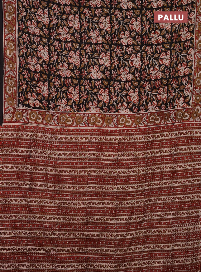 Jaipur cotton saree black and maroon with allover kalamkari prints and printed border