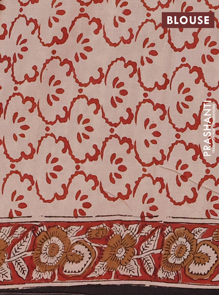 Jaipur cotton saree black and maroon with allover kalamkari prints and printed border