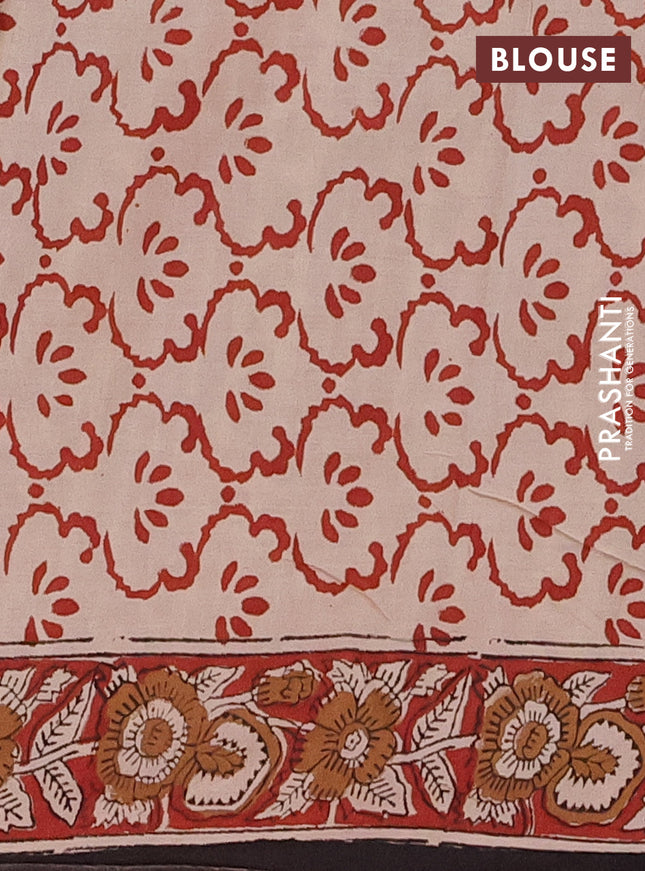 Jaipur cotton saree black and maroon with allover kalamkari prints and printed border