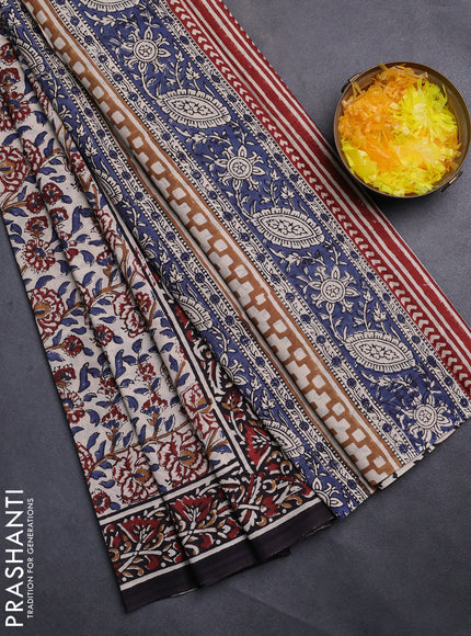 Jaipur cotton saree beige and black with allover kalamkari prints and printed border