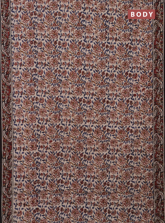 Jaipur cotton saree beige and black with allover kalamkari prints and printed border