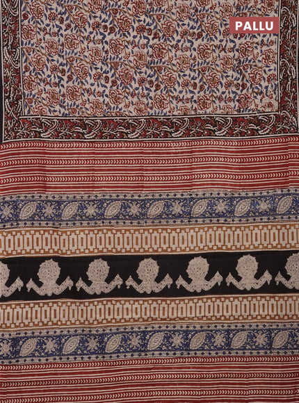 Jaipur cotton saree beige and black with allover kalamkari prints and printed border