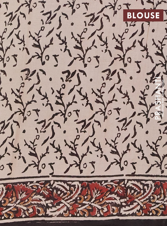 Jaipur cotton saree beige and black with allover kalamkari prints and printed border