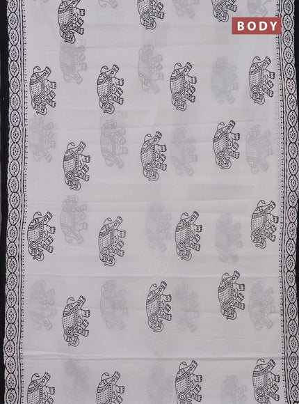 Jaipur cotton saree off white and black with elephant butta prints and printed border