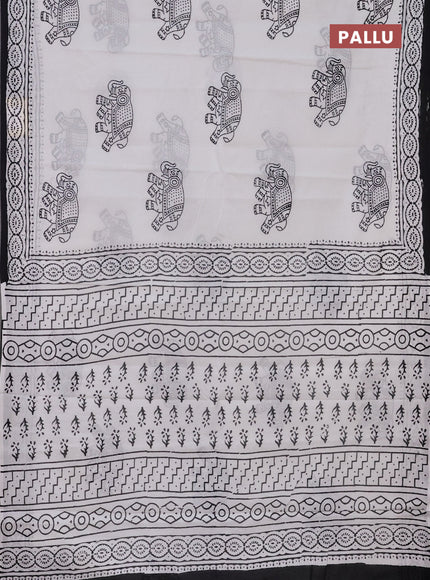 Jaipur cotton saree off white and black with elephant butta prints and printed border